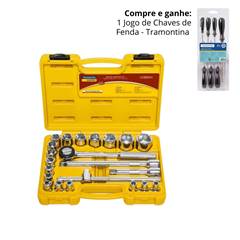 Maleta Com Soquetes Estriados E Acessórios 1/2”, 22 Peças - Tramontina