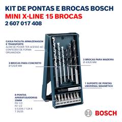 Kit De Pontas E Brocas Bosch Mini X-Line 15 Peças